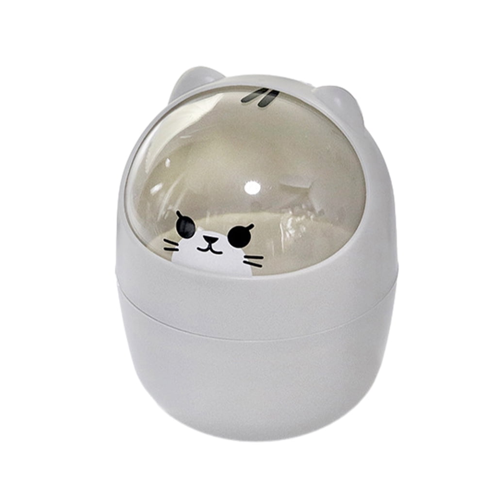 123Arts Cute Cartoon Cat Trash Can - Small ABS Plastic Tabletop Or Bathroom Bin, 10x6.5 Inch