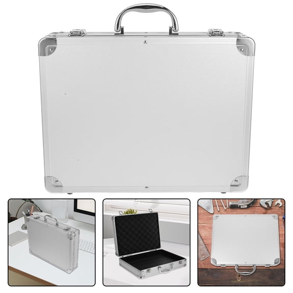 unbranded Anti-shock Tool Box Aluminum Briefcase for Men Hard with Foam Carrying Lock Tools Silver