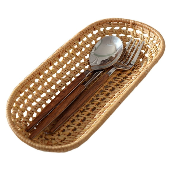 unbranded Autumn Rattan Basket Woven Plate Tray Dinnerware Holder Rack Khaki