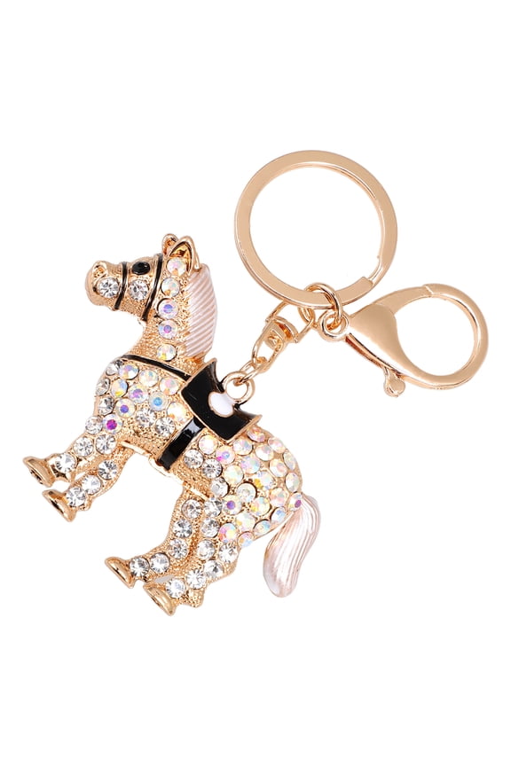 Bag Charm Rhinestones Keyring Daisy Charms Chain Horse Jewelry Man White