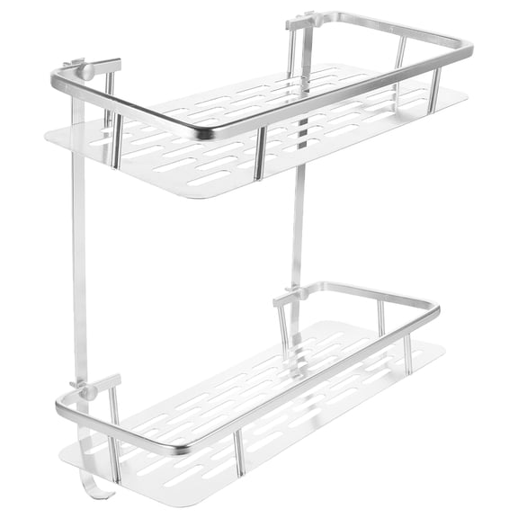 Raindrops 1Set Bathroom Wall Rack Aluminium Alloy Silver Rectangular Board Double Layer Simple Design For Homeowners