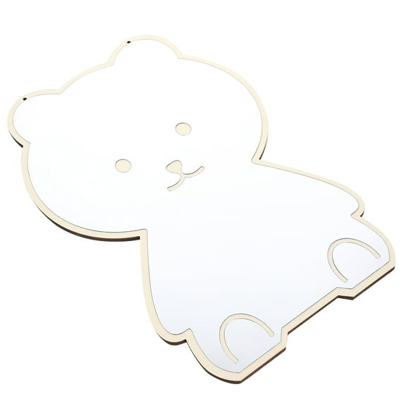 White Bear Shaped Acrylic and Wood Wall Mirror for Home Decorative Use in Bedroom or Living Room