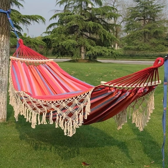 unbranded Bohemian Style Hammock with Fringe, Blend Fabric, Extra Thick Ropes, 450lb Capacity, Outdoor/Garden/Patio/Wedding Decor, Includes Carry Bag