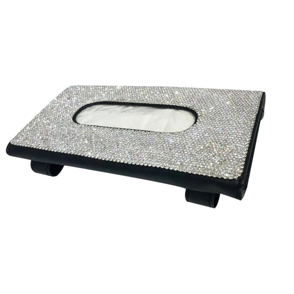 Rhinestone Inlaid Tissue Box Cover for Car Use Black PU Material Durable and Fashionable 1PC