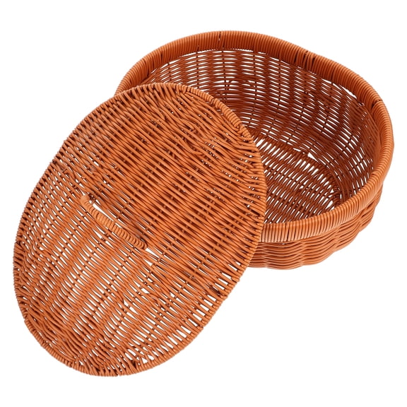 LITINKIMI Plastic Woven Fruit Basket Brown For Dining Area Use 1Pcs 11.8X9.8X6.5In