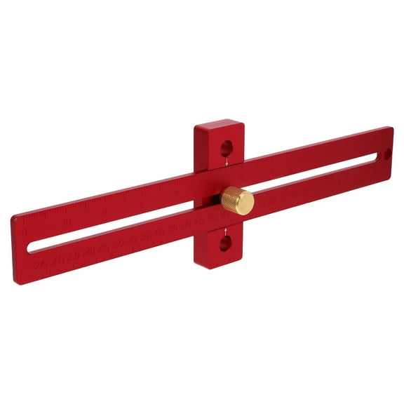 SOPOTUTU Adjustable Red Metal Ruler with Positioning Block for Carpentry Tasks
