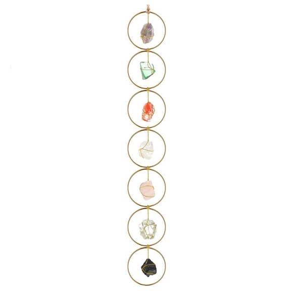 unbranded Chakra Stones Hanging Ornament Seven-color Gem Wind Chime Stone Pendant 52CM