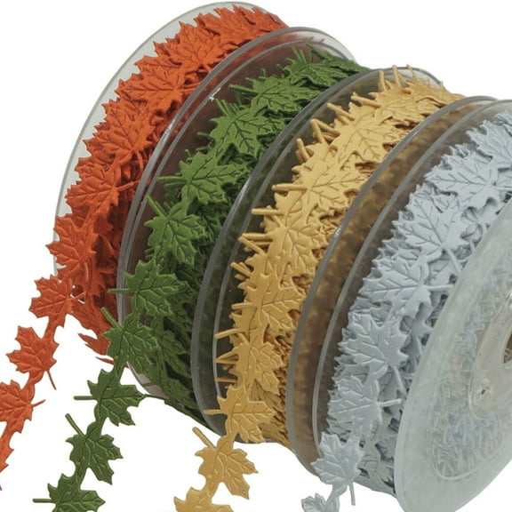 TEHAUX Embossing Maple Leaf Ribbon Green Decorative Accessories for Christmas