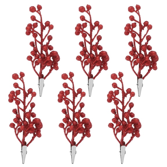 HOOWIFFY Red Artificial Berry Stems Christmas Tree Picks Holiday Decoration 6 Pieces for Seasonal Home Decor