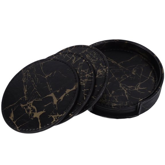 unbranded 1 Set Drink Coaster and Holder Set Leather Coaster Set Coffee Table Protection Coasters