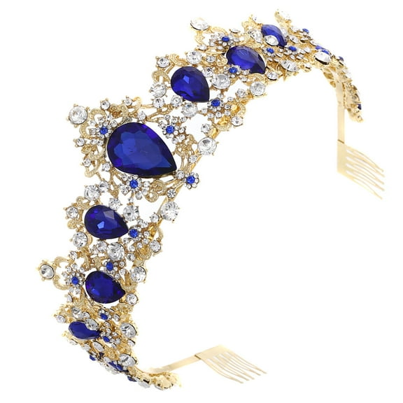 unbranded Crown with Comb Rhinestone Crowns Wedding Miss Women's Blue