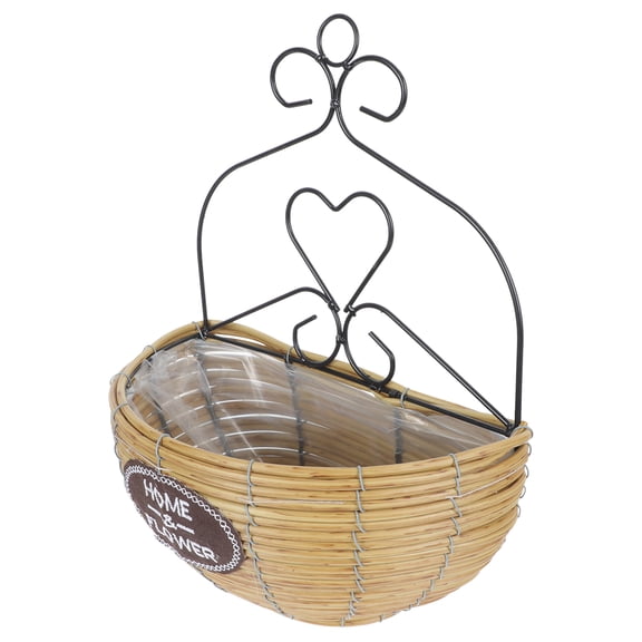 DEEPCRAFF Wall Mounted Flower Basket Khaki Iron Straw 1Pcs 13.8x10.6in