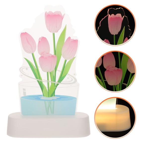 OULII Cute Lamps Tulip Shape Night Light Acrylic LED Flower Lamps for Bedroom Use 1Pack