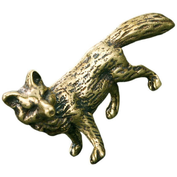 Golden Brass Fox-shape Figurine for Decoration Mini Desktop Animal Sculpture Vintage Home Office