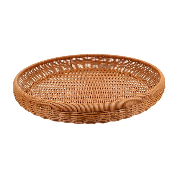 unbranded Handmade Woven Basket Tray Flat Wicker Round Fruit Basket Woven Food Storage Shallow Tray Decorative Serving Tray Baskets