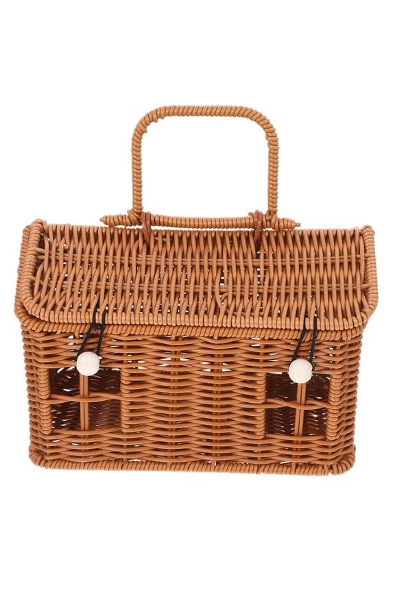 House Shaped Basket With Lid Easter Basket Plastic Rattan Storage Basket Portable Picnic Baskets Woven Shelf Organizer For Kids Home Decor Photo Prop