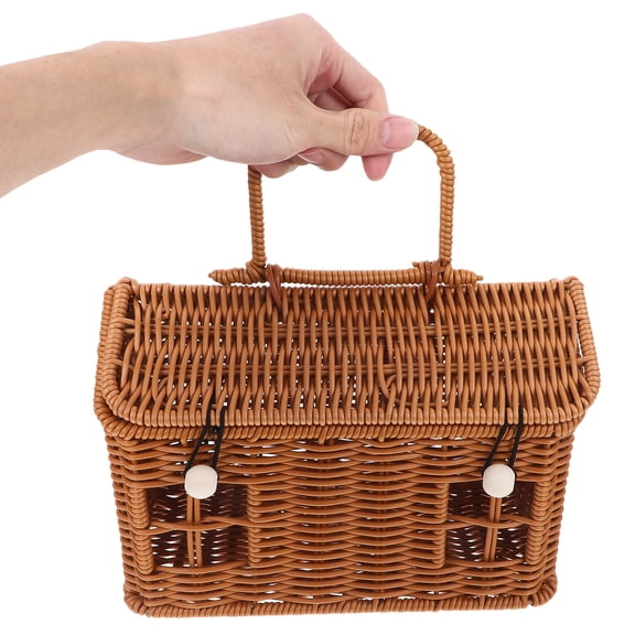 unbranded House Shaped Basket With Lid Easter Basket Plastic Rattan Storage Basket Portable Picnic Baskets Woven Shelf Organizer For Kids Home Decor Photo Prop
