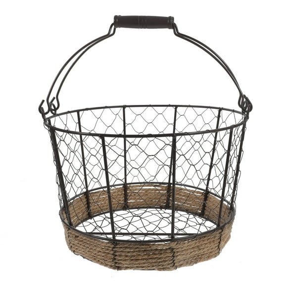 unbranded Iron Wire Storage Basket with Handle Iron Storage Basket Desktop Sundries Basket L