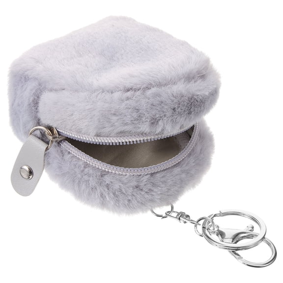 OULII Back to School Coin Purse for Women Small Coin Bag Grey Plush 1Pack for Home Organization