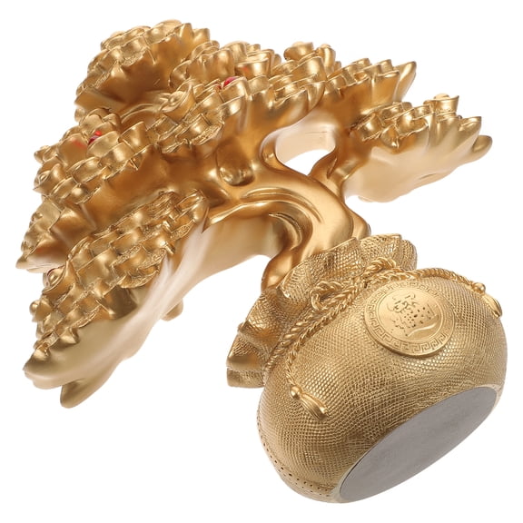 YUYUETIME Resin Money Tree Bonsai Statue in Golden Color for Desk Cabinet and Living Room Decoration