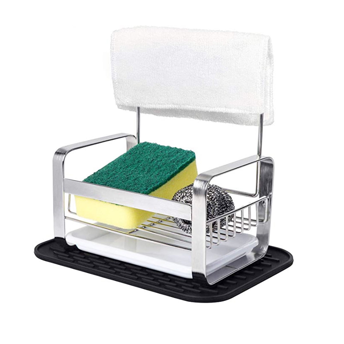 SKISUNO Kitchen Organizer Drain Rack Stainless Steel Storage for Dishcloth Rack 1Set