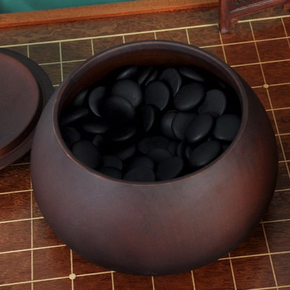 CTIRCHIU Go Chess Pieces Storage Pot Wooden Brown Box with Lid for Clean Compact Use