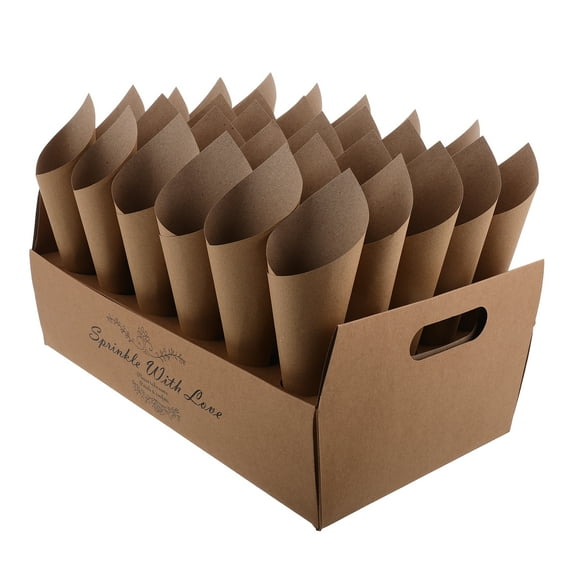 Worgeous Beautifully Designed Paper Cone Shaped Petal Confetti Holders with Tray for Weddings and Parties Light Brown