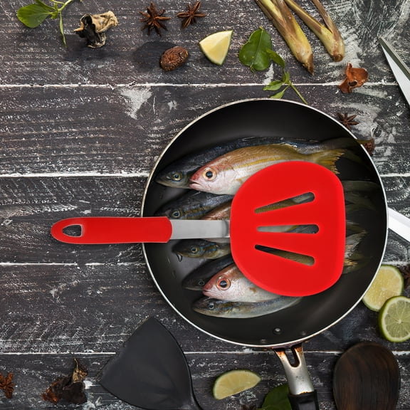 OFFIGAM Red Silicone Frying Spatula, Ergonomic Non-Stick Kitchen Utensil with Hanging Hole, and Easy to Use