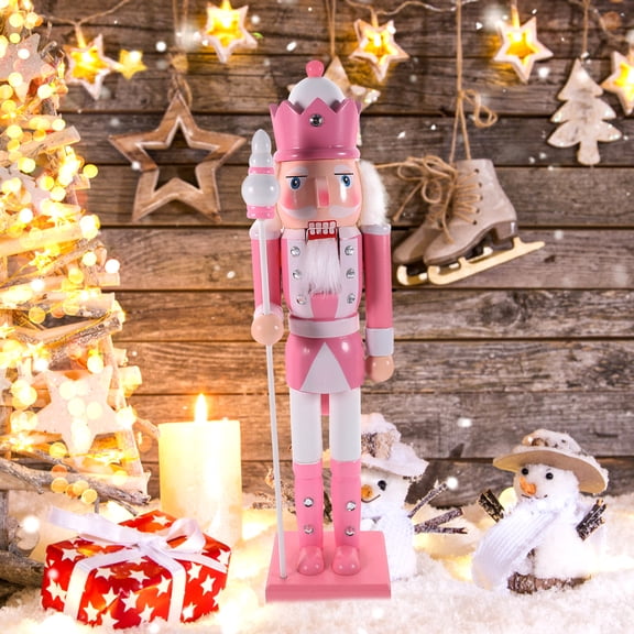 Milisten 1Pcs Pink Wood Nutcracker Toy Soldier - Detailed Craftsmanship, Festive Christmas Decor 14.96X3.54X3.15Inch