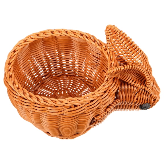 COSMOBETTY Small Handheld Picnic Basket Light Brown Animal Shape Decorative Plastic Woven Storage