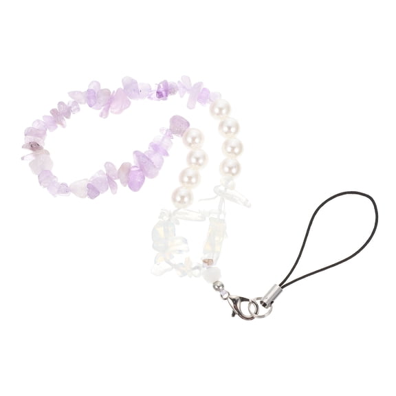 SKISUNO Beaded Mobile Phone Strap Cellphone Chain Purple Crystal Stone 1Set Women