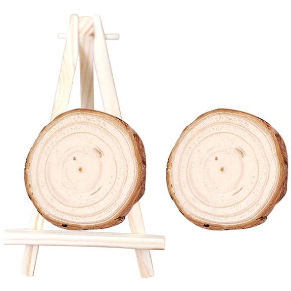 Wooden Craft Supplies for Kids DIY Projects Beige Round Wood Chips with Stand 1 Set