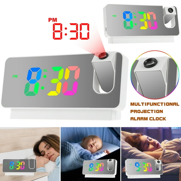 unbranded Digital Projection Alarm Clock Large Wall Clocks Kid Child White