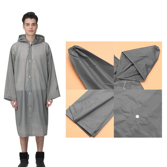 unbranded Reusable Raincoat Matte EVA Rain Poncho Outdoor Waterproof Raincoat Outdoor Rainwear for Adults (with Elastic Cuff, Grey)