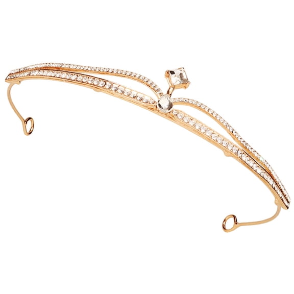 ROMANSENTIAL Golden Rhinestone Wedding Crown for Bride Elegant Tiara for Banquet and Photo Use