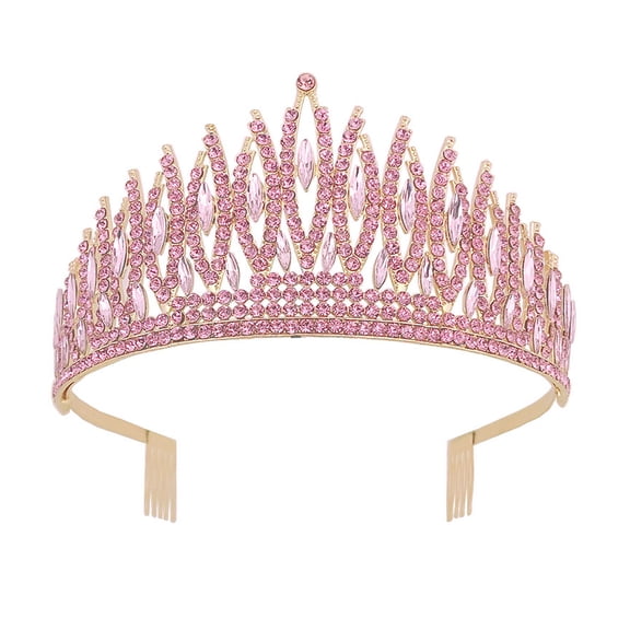 LABSERRON Elegant Headband Bridal Tiara Rhinestone Crown Pink 1Pc 6*6*3In