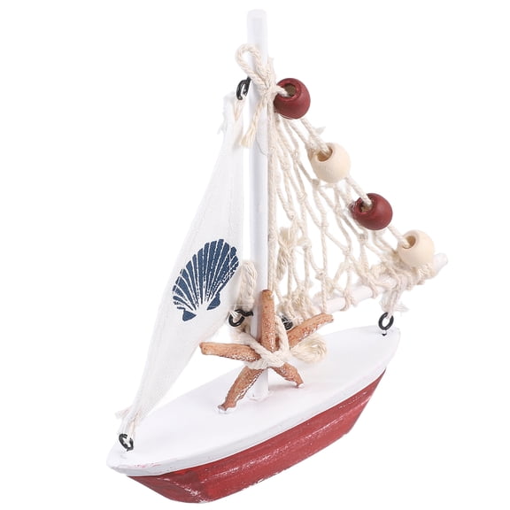 Red Wooden Sailboat Model for Home Use Decor Accessory Mediterranean Style Desk Ornament