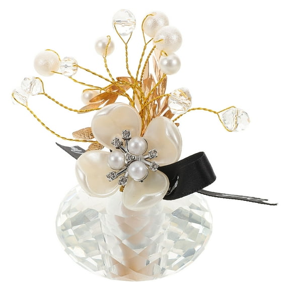 OUNONA Crystal Flower Car Dashboard Decoration White Rhinestone Car Interior Ornament Accessory