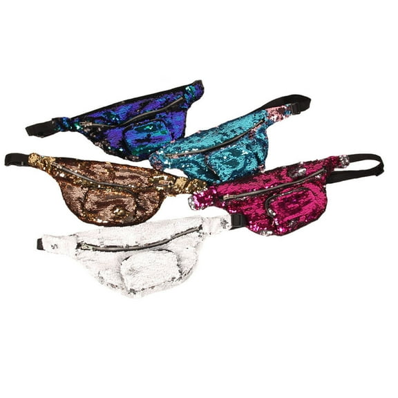 unbranded Sequins Waist Bag Multifunctional Cosmetic Makeup Fanny Pack Casual Waist Pouch (Rose Red & Silver)