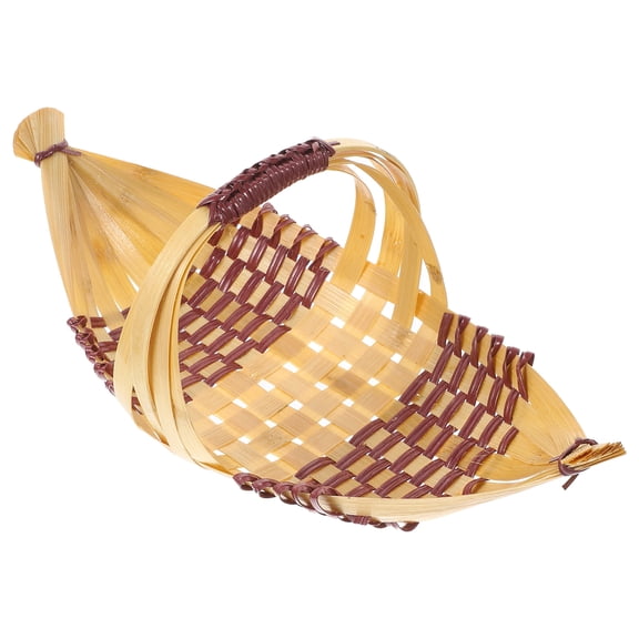 Milisten Bamboo Woven Basket Beige Snack Presentation 1Pcs 11.2X4.7X4.7in