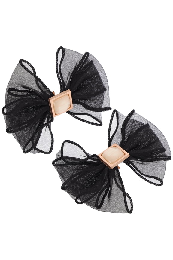 Bow Shoe Accessories Black Textile Elegant 1 Pair 4.3x3.5x0.6in