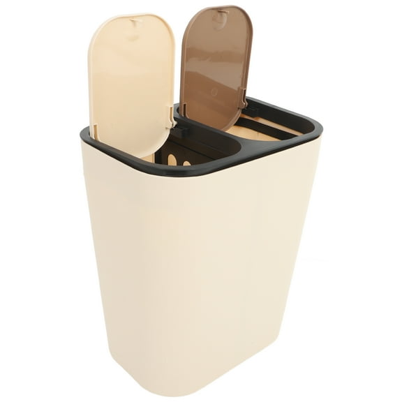 unbranded Slim Trash Can Double Compartment Waste Basket With Lid For Kitchen Bathroom And Office Press Top Garbage Bin For Recycling Trash Khaki