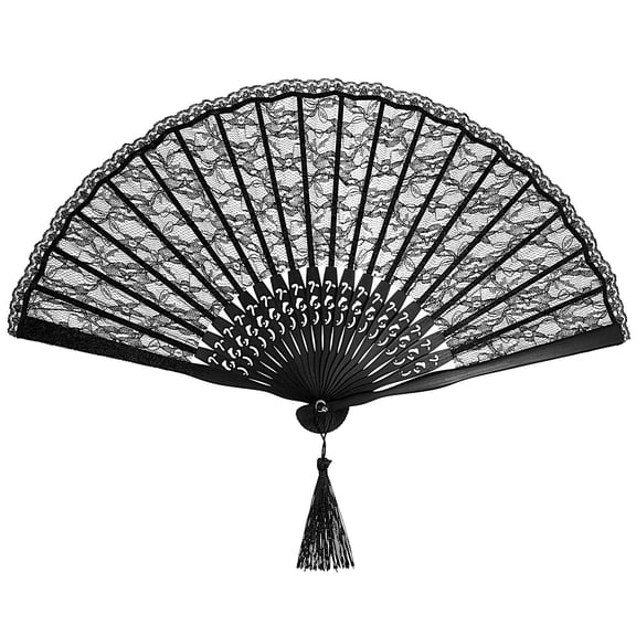 unbranded  Spanish Hand Fan Folding Silk Bride to Be Black Glitter Miss