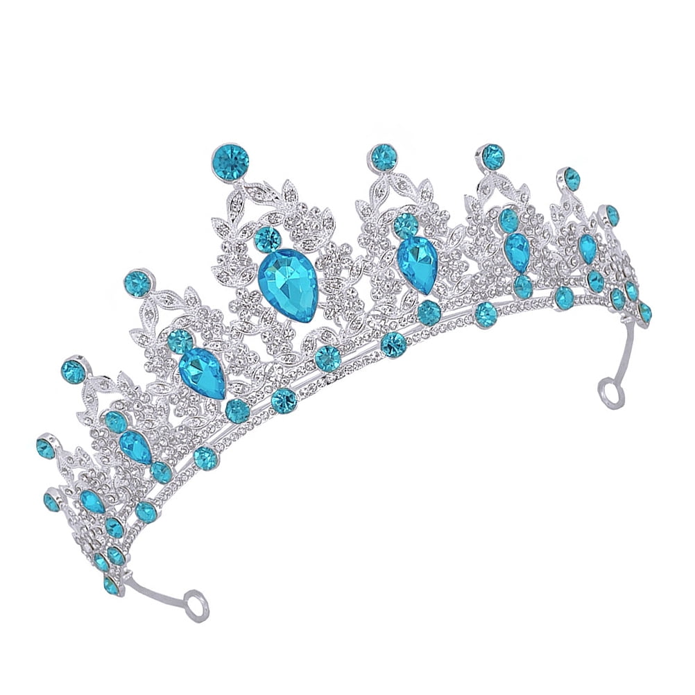 unbranded Sparkling Baroque Princess Crown for Women - Rhinestones Wedding Tiara Crystal Birthday Crown Quinceanera Headpieces Sky-blue