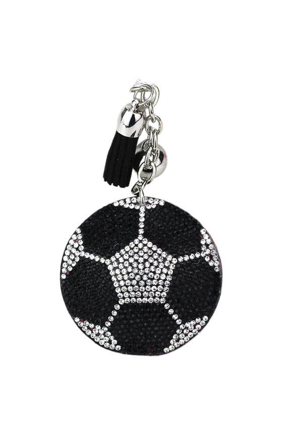 Black Alloy Sports Ball Keychain with Rhinestone Decor for Bags and Keys