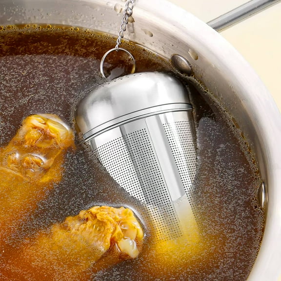 Food-Grade Stainless Steel Mesh Tea Infuser for Herbs, Spices, Seasoning with Hanging Hook, Ideal for Soup and Brine