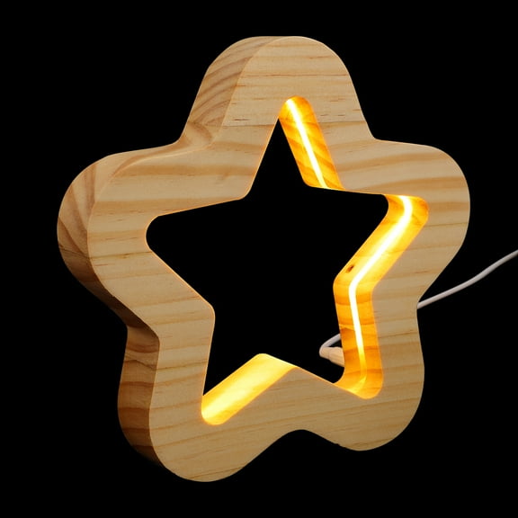 Wooden Star Shaped Night Light USB Powered LED Lamp for Bedroom Decoration Beige