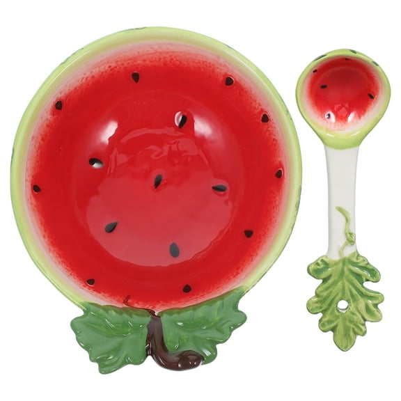 unbranded  Straw Decoration Ceramic Watermelon Bowl and Plate