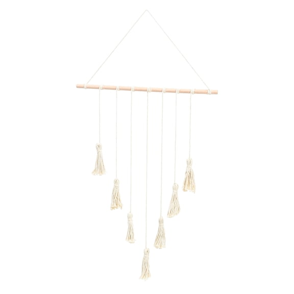 Chic Wall Tapestry with Wood Bead Tassel Pendant for Bohemian Home Wall Decor in Light Brown cotton