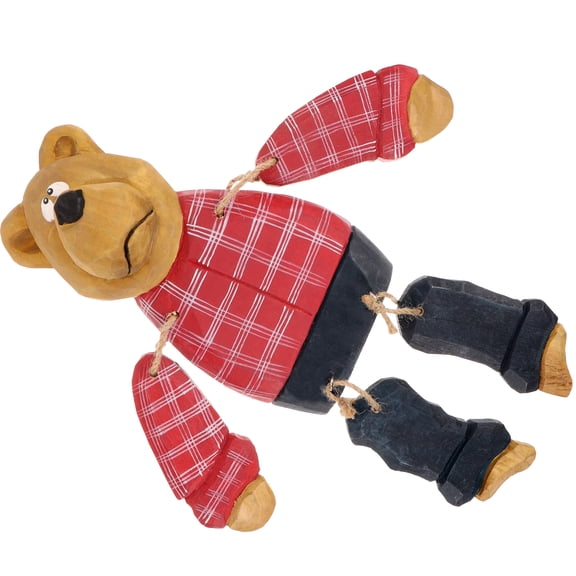 HOMEMAXS 1Pack Red Wood Carving Bear Ornament for All Bear Decorations 11.8x7.9x1.9in